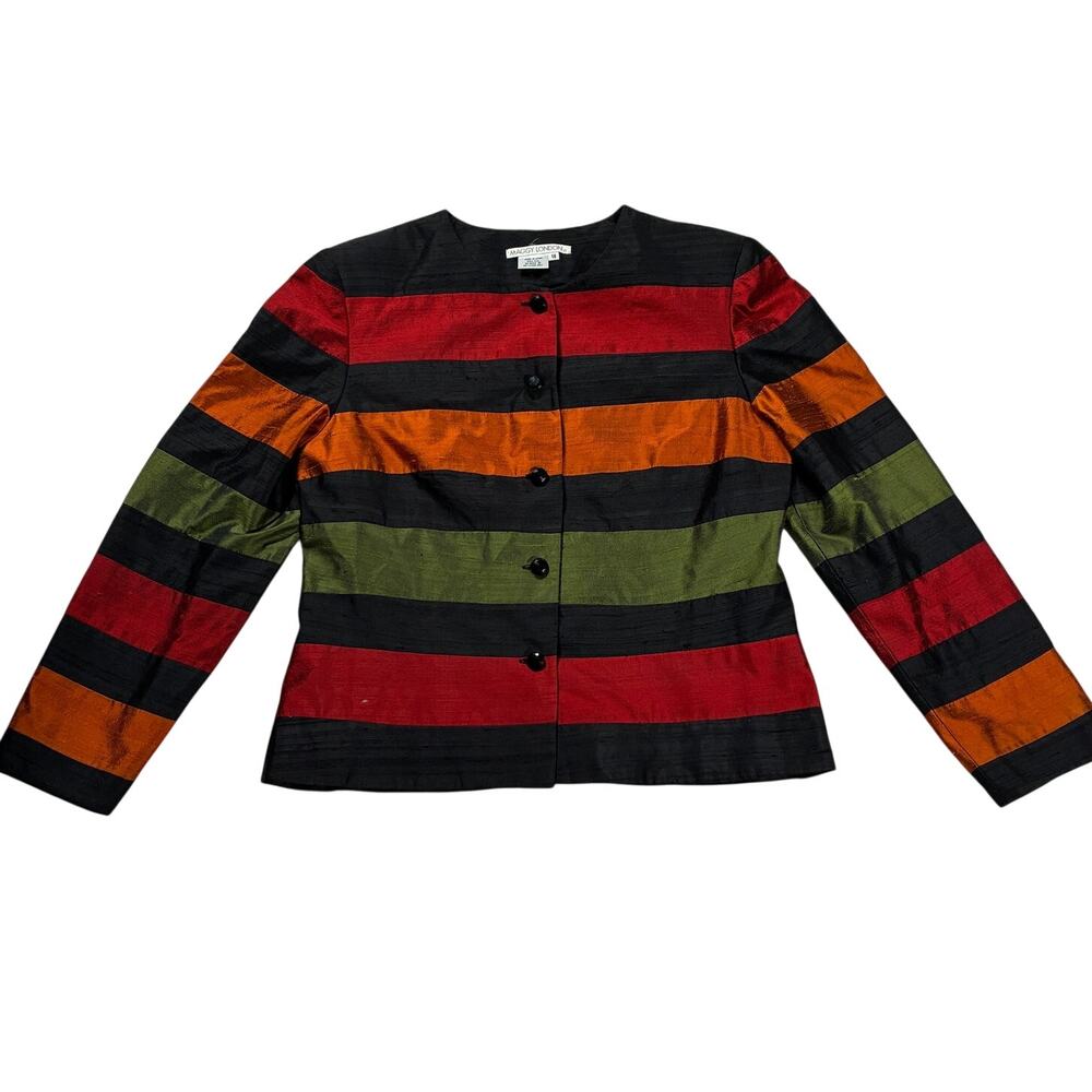 Vintage Maggy London Jacket Womens 14 Rainbow Striped 100% Silk Blazer
